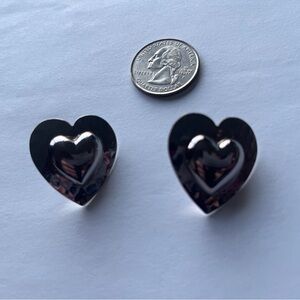 Silver Tone Heart Stud Earrings Modern Design